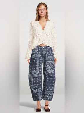 Free People We The Free Paisley Barrel Jeans Size 25 Mid Rise Denim